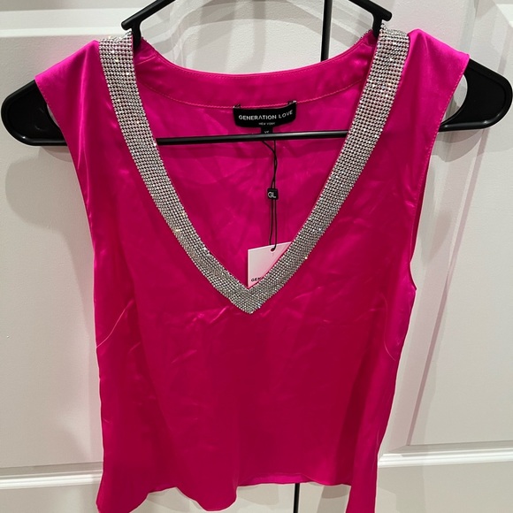 NWT Generation Love Candice Satin & Crystal Top Hot Pink XS - Picture 6 of 8